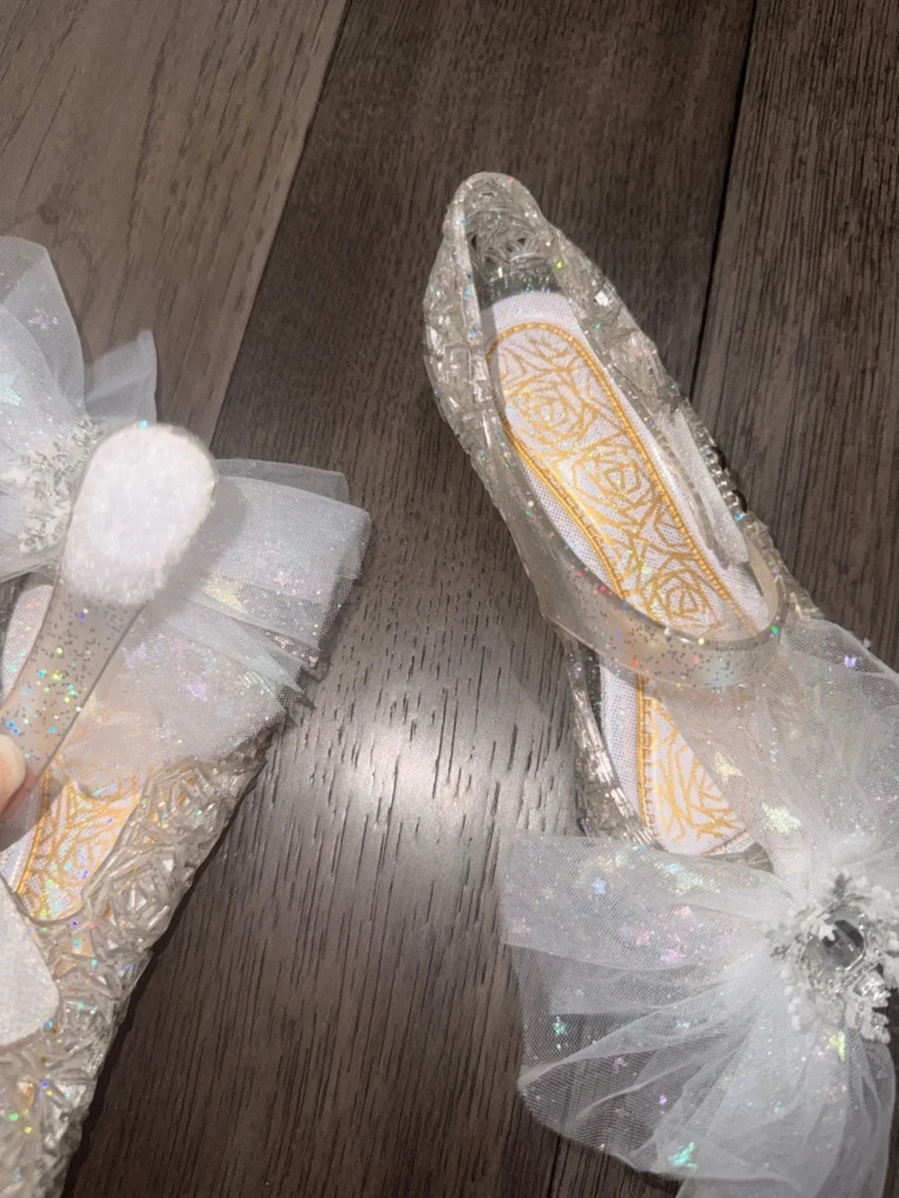 Sparkling White/clear Tulle Bow Girls' Dress jelly Shoes